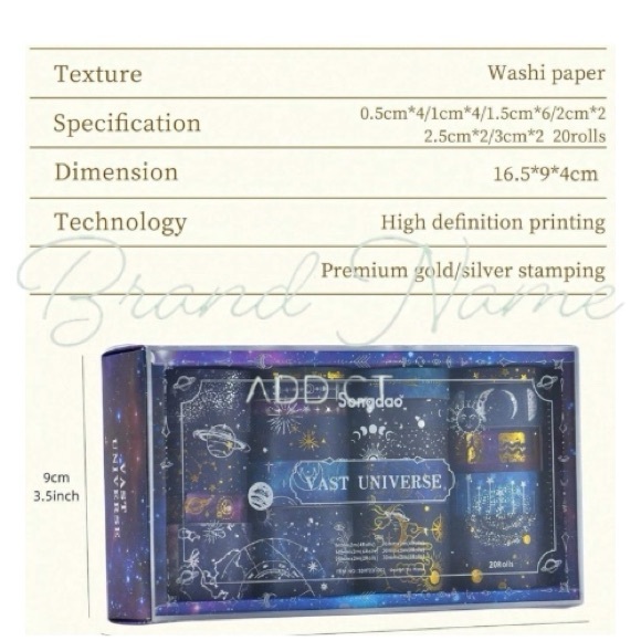 20 Rolls of Scrapbook Journal Goth Celestial Themed Washi Tape Box Set - Picture 3 of 3